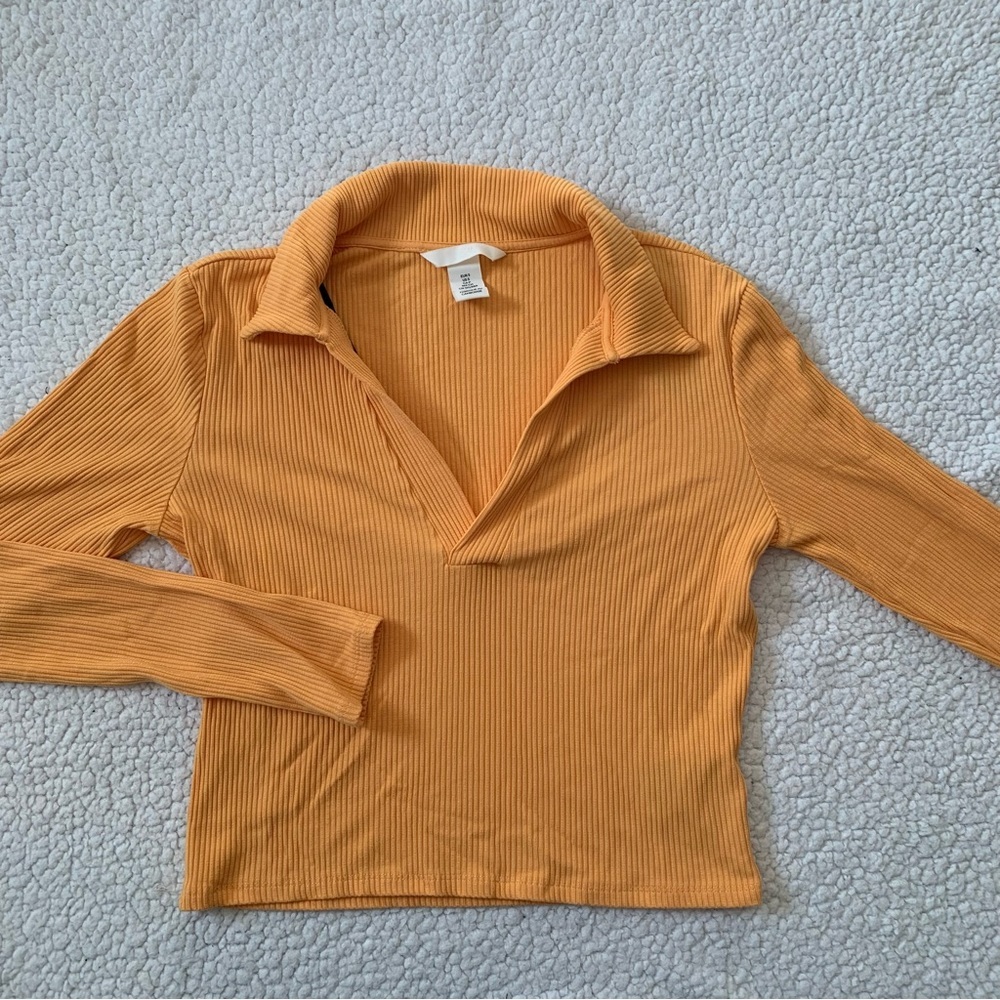 H&M Orange V-neck Long Sleeve Top